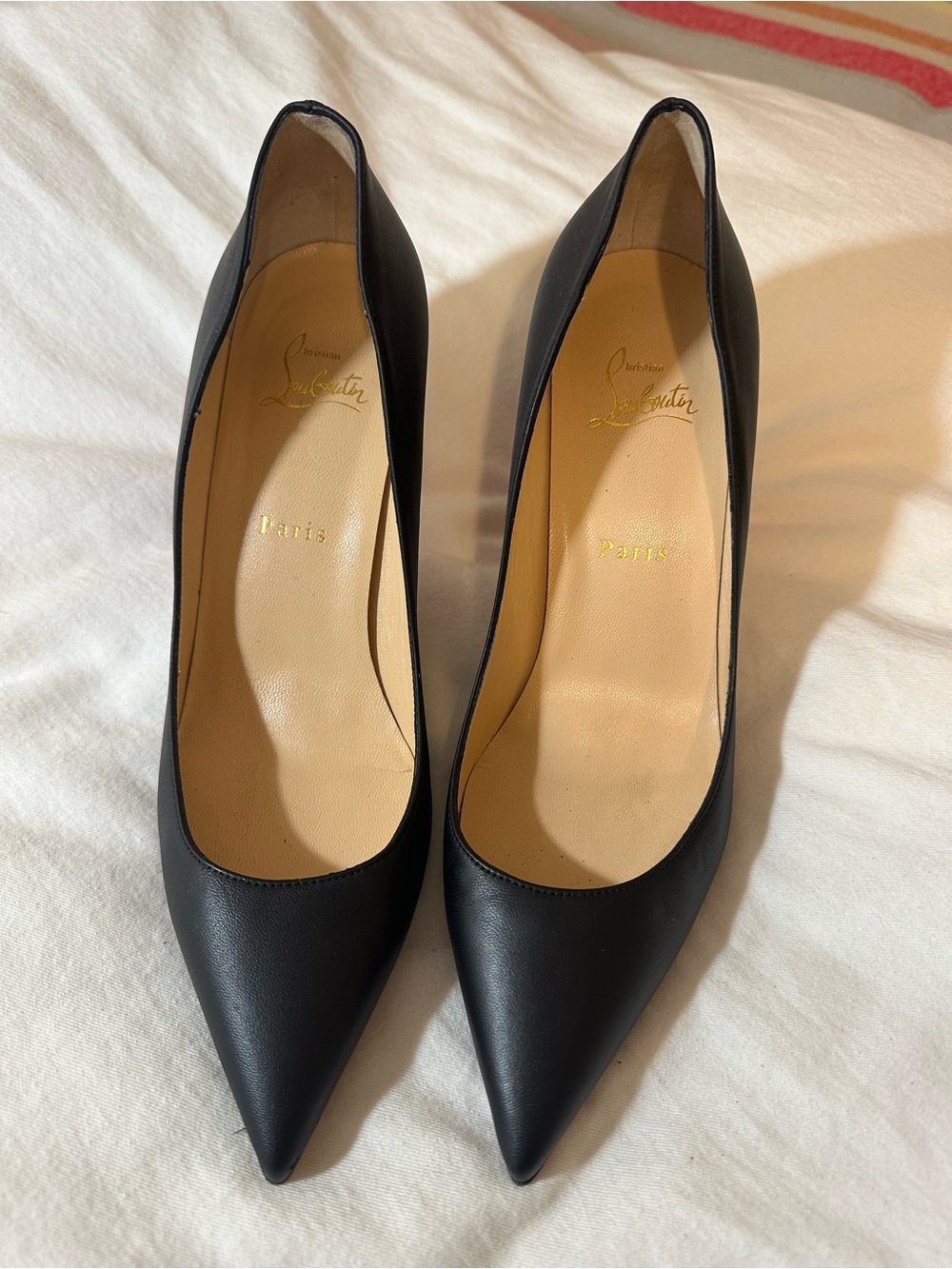 Christian Louboutin Black Leather Pointed-Toe Pumps